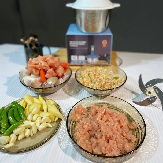 2L Manual Push Food Chopper with Stainless Steel Bowl